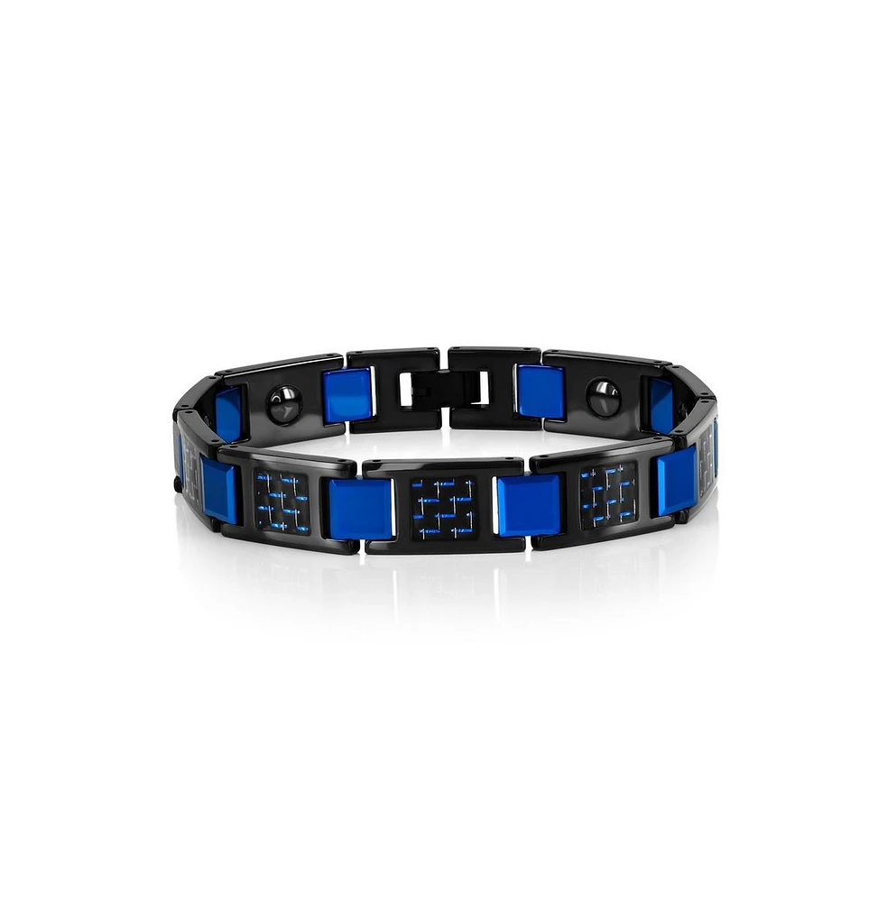 Magnetic Tungsten, Carbon Fiber Bracelet - Blue Plated