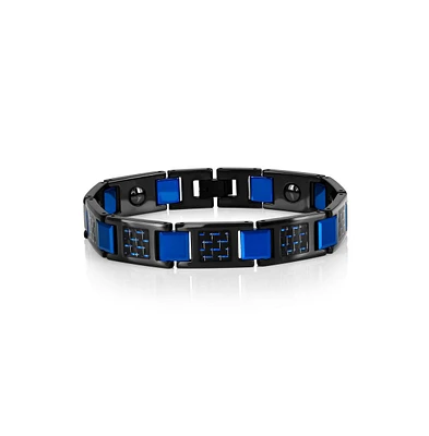 Magnetic Tungsten, Carbon Fiber Bracelet - Blue Plated