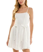Juniors' Bow-Detail Eyelet Mini Dress