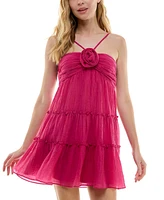 City Studios Juniors' Gauzy Rosette Mini Dress