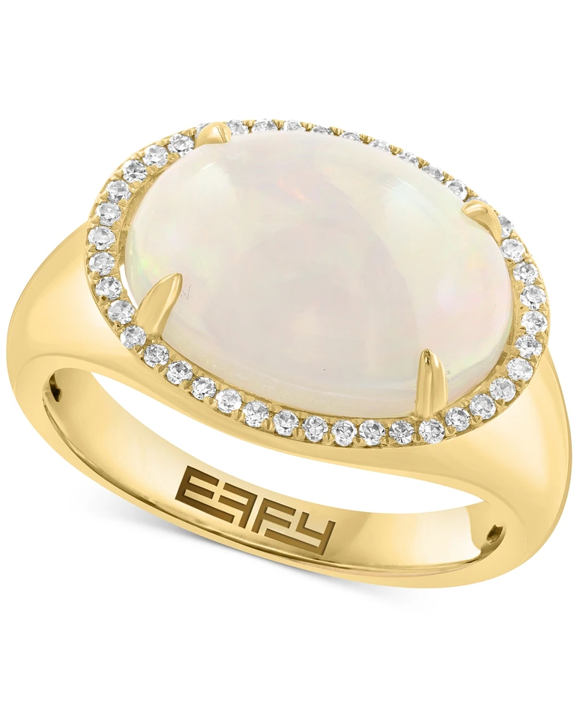 Effy Ethiopian Opal (4-1/3 ct. t.w.) & Diamond (1/6 ct. t.w.) Halo Ring in 14k Gold-Plated Sterling Silver