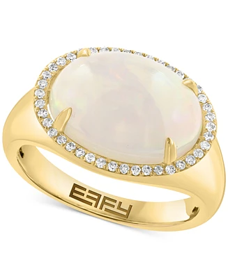 Effy Ethiopian Opal (4-1/3 ct. t.w.) & Diamond (1/6 ct. t.w.) Halo Ring in 14k Gold-Plated Sterling Silver