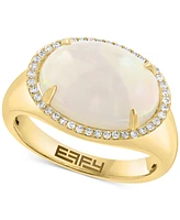 Effy Ethiopian Opal (4-1/3 ct. t.w.) & Diamond (1/6 ct. t.w.) Halo Ring in 14k Gold-Plated Sterling Silver