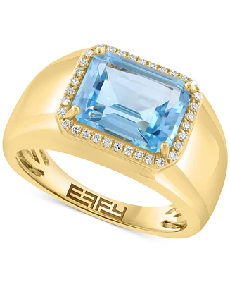 Effy Sky Blue Topaz (4-1/2 ct. t.w.) & Diamond (1/10 ct. t.w.) Halo Ring in 14k Gold-Plated Sterling Silver