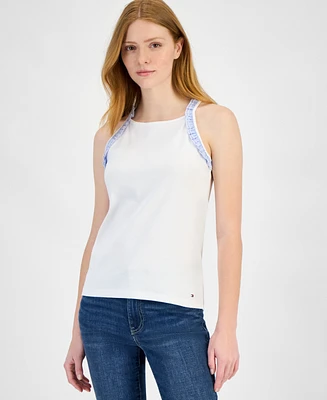 Tommy Hilfiger Women's High-Neck Ruffle-Trim Cotton Tank Top