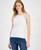 Tommy Hilfiger Women's High-Neck Ruffle-Trim Cotton Tank Top
