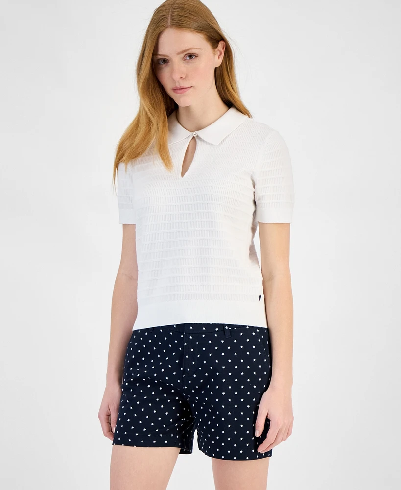 Tommy Hilfiger Women's Cotton Scalloped-Stripe Keyhole Polo
