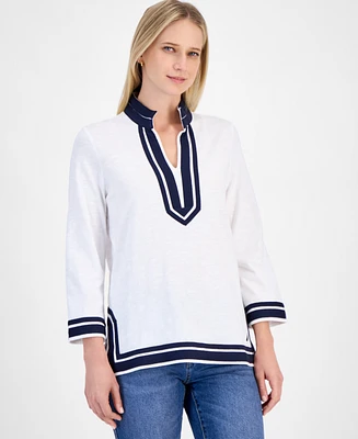 Nautica Jeans Women's Cotton Contrast-Trim Tunic Top
