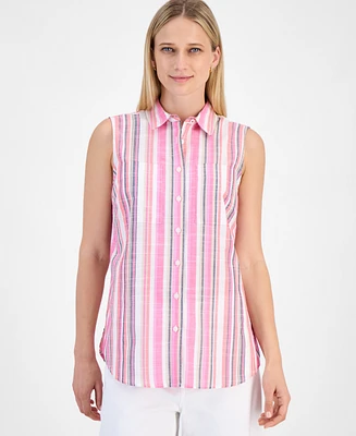 Nautica Jeans Women's Striped Sleeveless Button Shirt