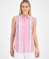 Nautica Jeans Women's Striped Sleeveless Button Shirt