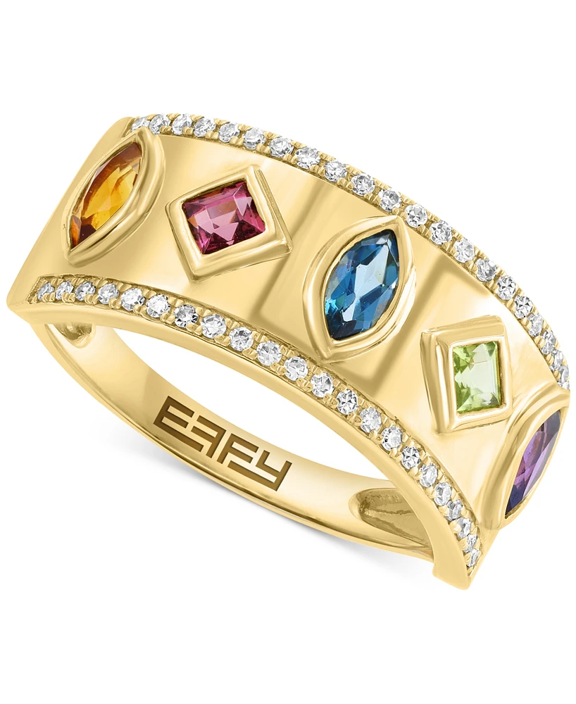 Effy Multi Gemstone (5/8 ct. t.w.) & Diamond (1/8 ct. t.w.) Mixed-Cut Statement Ring in 14k Gold-Plated Sterling Silver