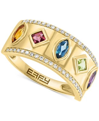 Effy Multi Gemstone (5/8 ct. t.w.) & Diamond (1/8 ct. t.w.) Mixed-Cut Statement Ring in 14k Gold-Plated Sterling Silver