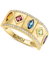 Effy Multi Gemstone (5/8 ct. t.w.) & Diamond (1/8 ct. t.w.) Mixed-Cut Statement Ring in 14k Gold-Plated Sterling Silver