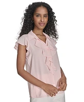 Calvin Klein Petite Solid Ruffle-Front Blouse