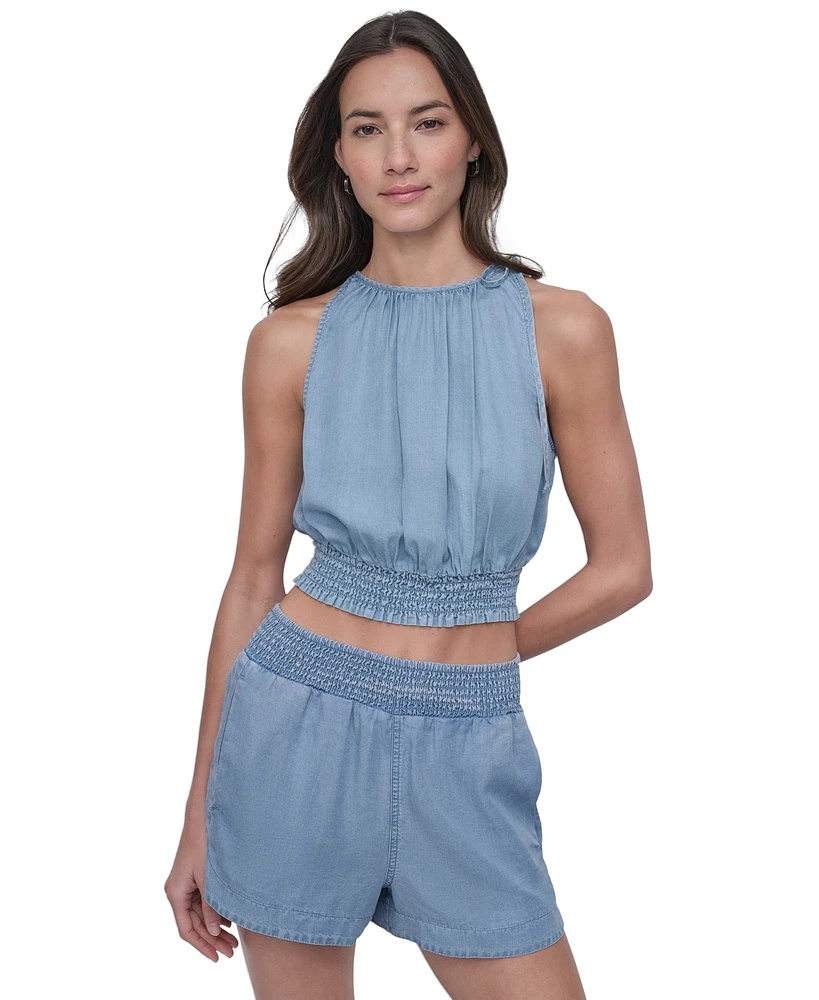 Dkny Jeans Women's Smocked-Waist Sleeveless Crop Top