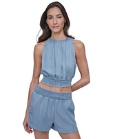 Dkny Jeans Women's Smocked-Waist Sleeveless Crop Top