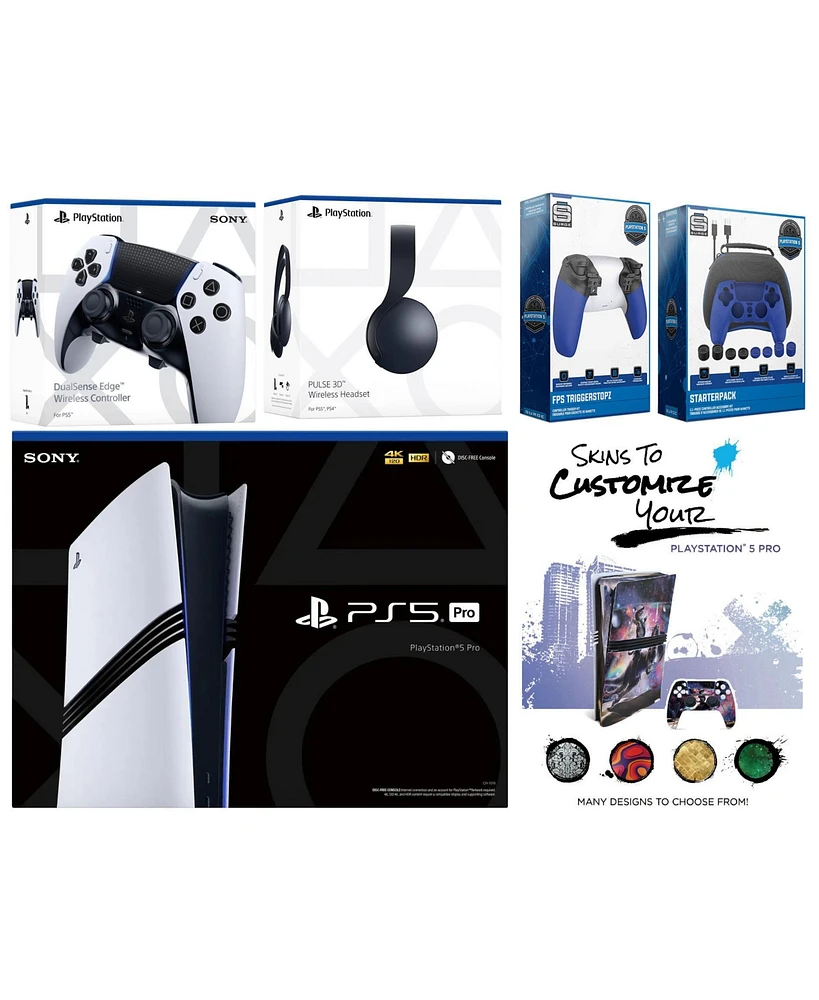 Sony Playstation 5 Pro Bundle with Black Pulse Headset, Extra Edge Controller, Pro Gamer Kit, Trigger Kit and MightySkins Decal Voucher