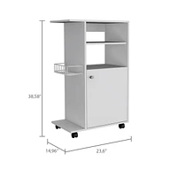 White Mdf Wood Kitchen Cart with Single Door Cabinet and Four Casters