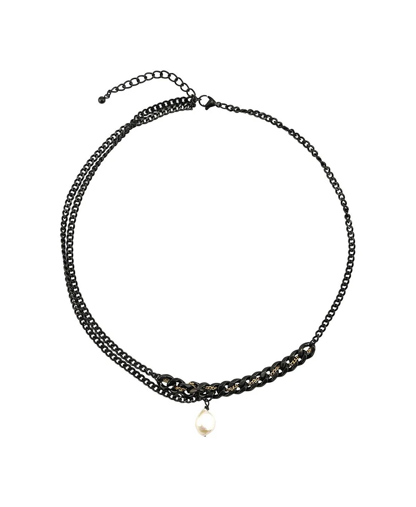 Nour Pearl and Chain Necklace / Gunmetal