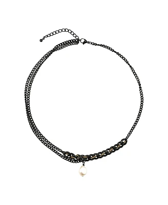 Nour Pearl and Chain Necklace / Gunmetal