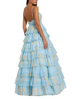 Mac Duggal Women's Floral Cut Out Ruffle Tiered Gown