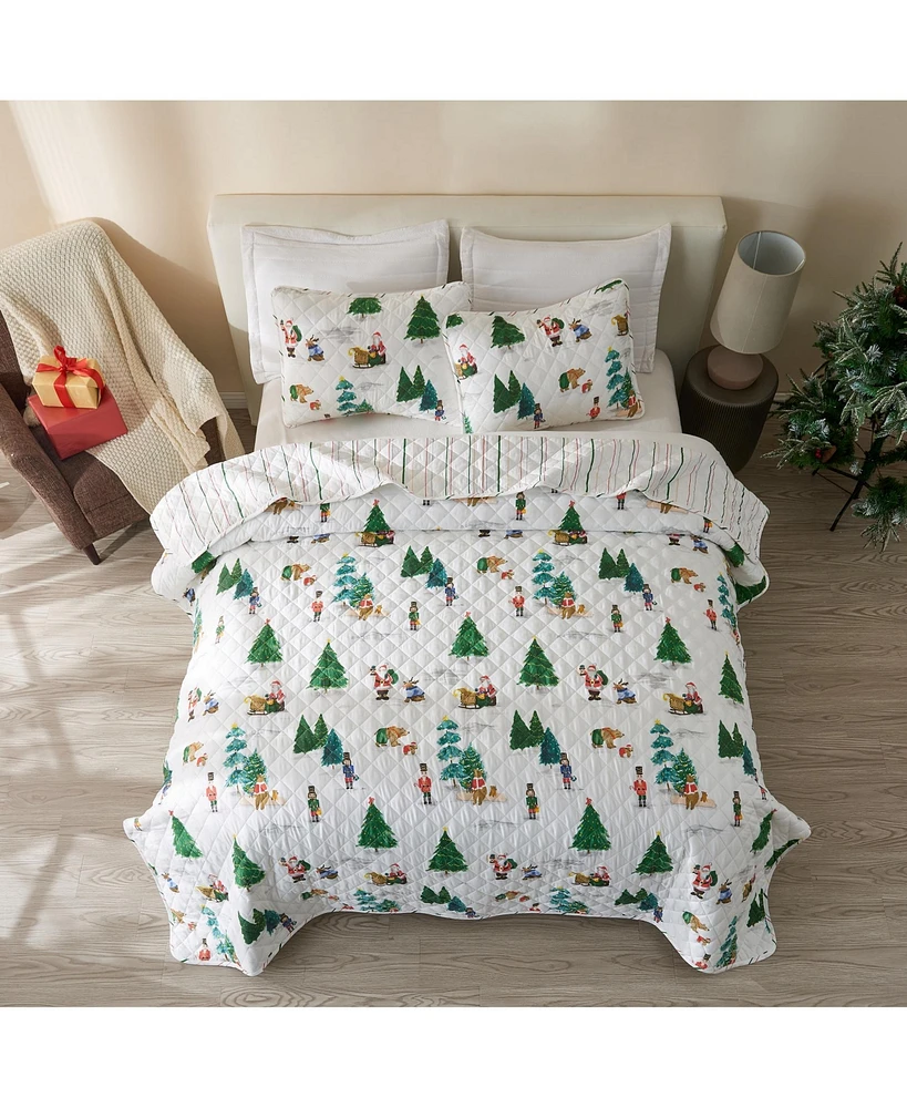 Linery & Co. Holiday Printed Microfiber Quilt Set with Shams