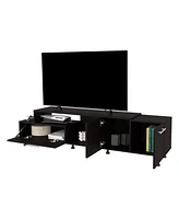Fm Furniture Liberty Entertainment Center with Drop-Down Door, Adjustable Legs, Open Storage, and Two Side Cabinets, Wengue