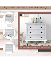 3-Drawer Storage Wood Cabinet, End Table with Pull out Tray