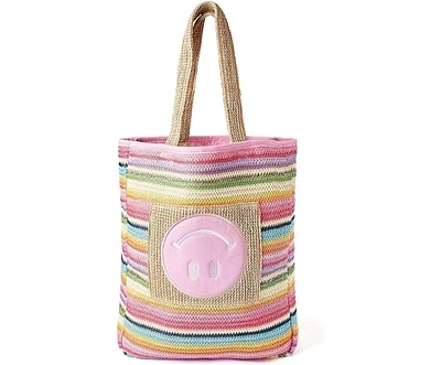 Packed Party Smiley Face Woven Rainbow Tote | Beach Bag | Work Bag