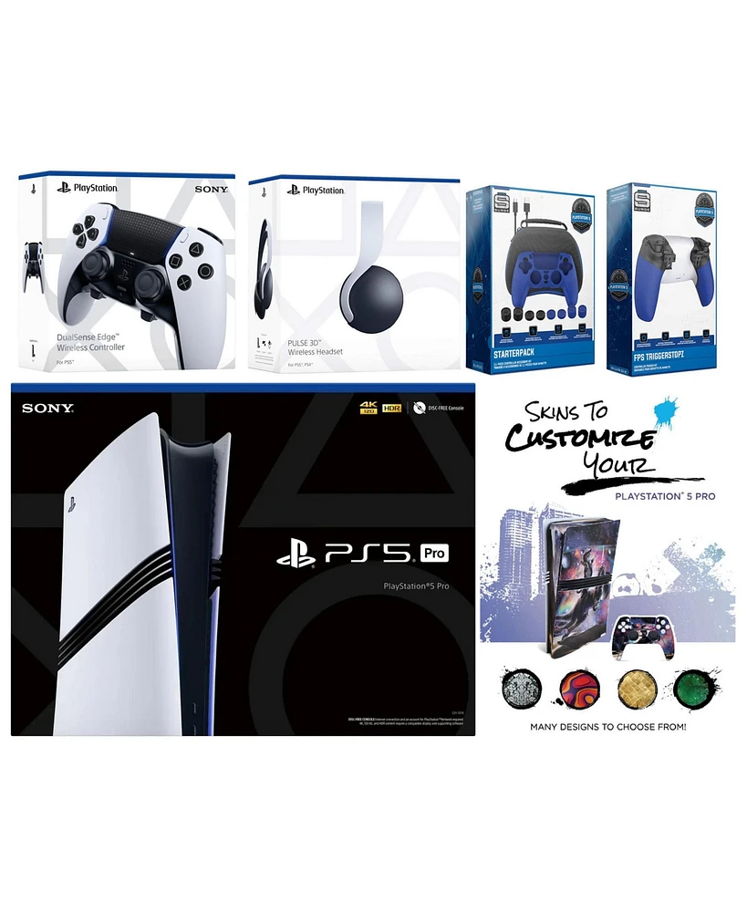 Sony Playstation 5 Pro Bundle with White Pulse Headset, Extra Edge Controller, Pro Gamer Kit, Trigger Kit and MightySkins Decal Voucher Plus 2 Year Cp