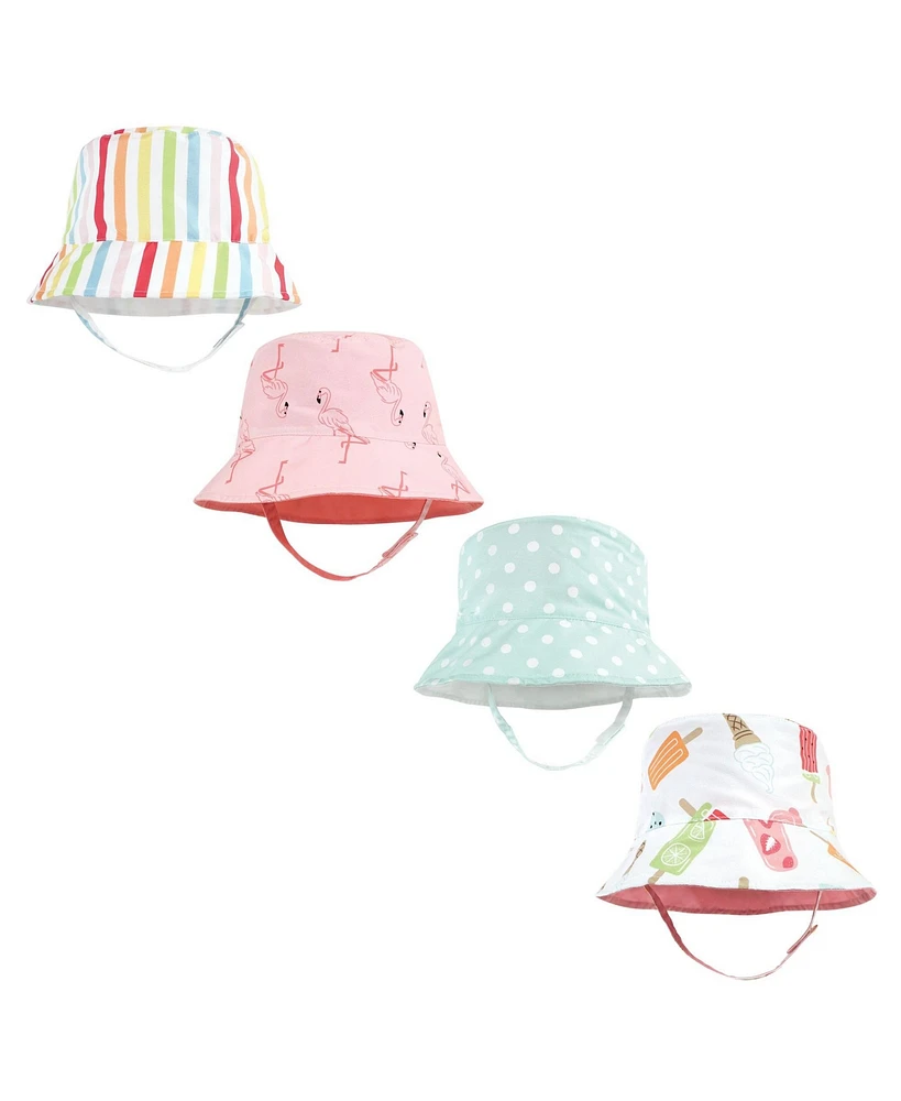 Hudson Baby Girls 4Pc Sun Protection Hat, Flamingo Rainbow Stripe Ice Cream Dot, 12-24 Months