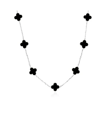 The Lovery Onyx Clover Necklace 14K White Gold