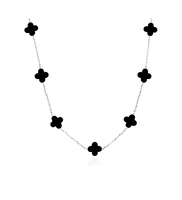 The Lovery Onyx Clover Necklace 14K White Gold