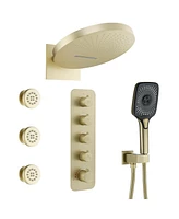 Casainc Two Functions 16 Inch Wall Mounted Thermostatic Shower System With Body Jets 3-functions Handheld