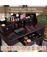 Oval Mirror Vanity Set with 10 Led Dimmable Bulbs and 3 Drawers
