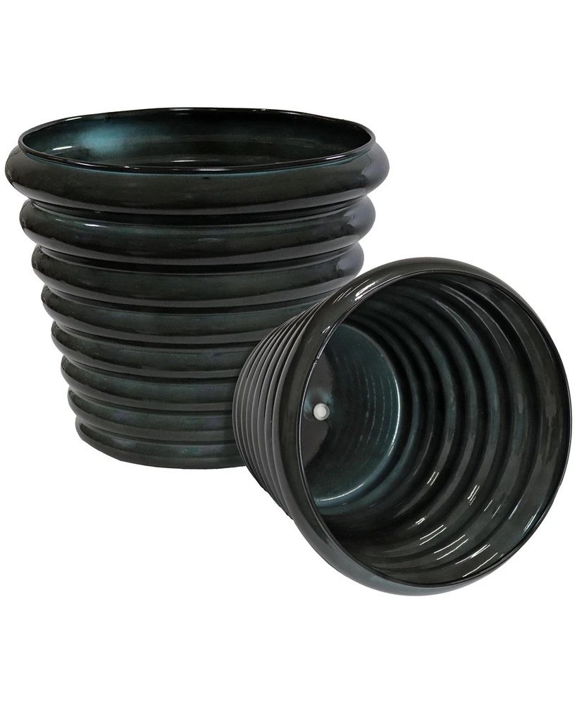 Molly 12.5" Metal Outdoor Plant Pot Set with Drainage Holes and Rubber Plugs- Juniper Glaze - of 2