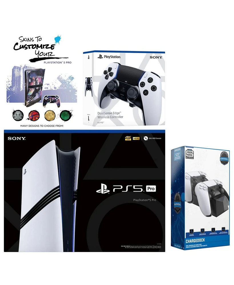 Sony PlayStation 5 Pro with Extra Edge Controller, Dual Charging Dock and MightySkins Decal Voucher