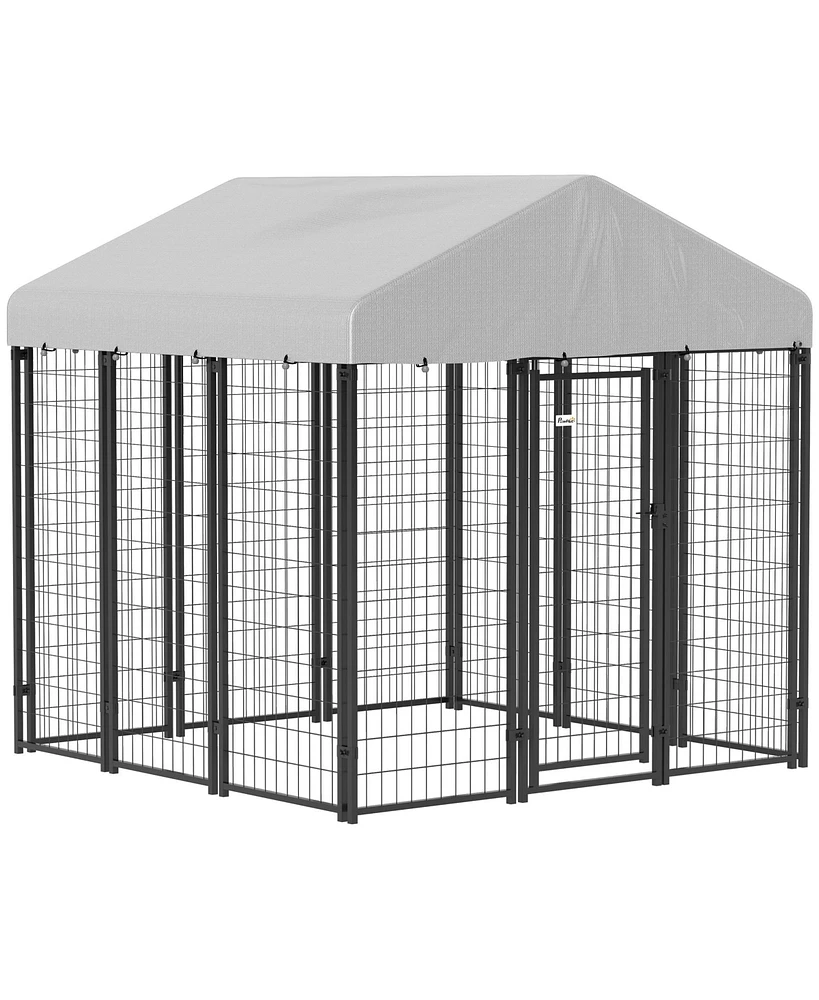 PawHut Outdoor Dog Kennel, Dog Playpen Enclosure with Roof