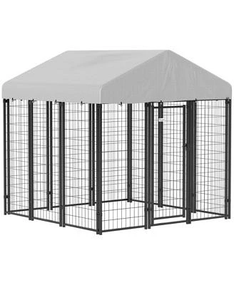 Pawhut Outdoor Dog Kennel Dog Playpen Enclosure With Roof 6 X 6 X 6