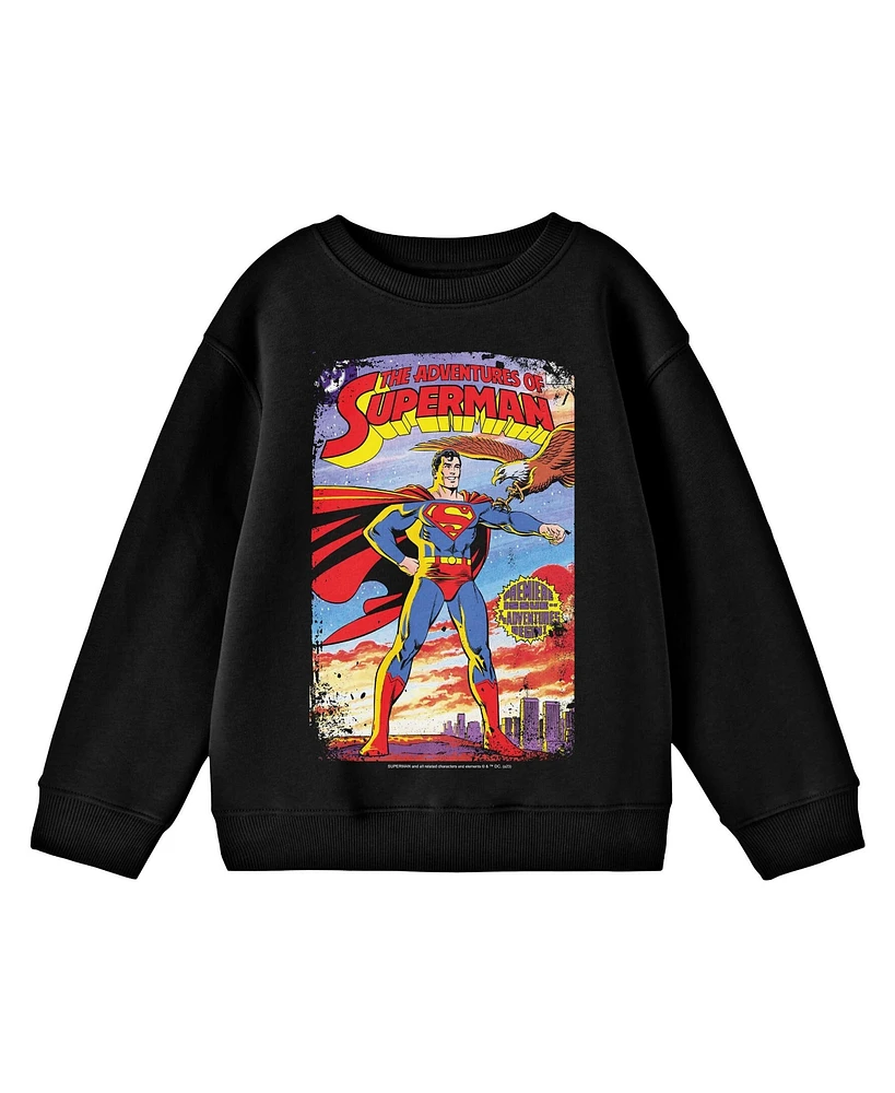Superman Boys Distressed Comic Cover No. 424 Crew Neck Long Sleeve Black Youth Tee
