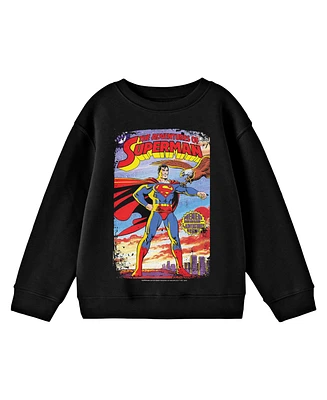Superman Boys Distressed Comic Cover No. 424 Crew Neck Long Sleeve Black Youth Tee