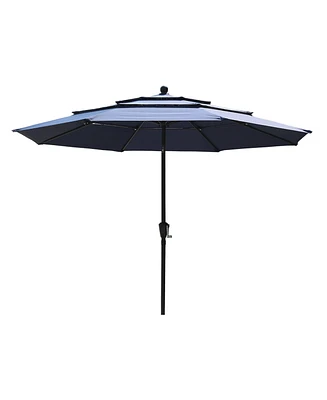 Mondawe 10 ft 3-Tier Outdoor Patio Market Umbrella with Double Air Vent and Push Button Tilt