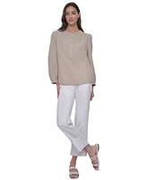 Dkny Jeans Women's Cotton Bracelet-Sleeve Henley Top