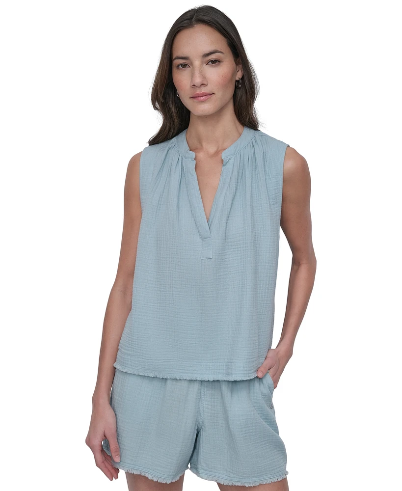 Dkny Jeans Women's Sleeveless Double-Crepe Gauze Crop Top