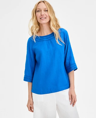 Charter Club Women's 3/4-Sleeve 100% Linen Blouse, Exclusively at Macy's