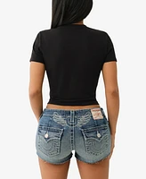 True Religion Women's Ss Crystal Tiger Baby Crewneck T-Shirt