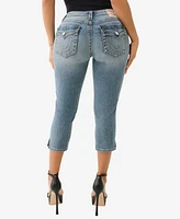 True Religion Women's Jennie Mid Rise Flap Capri Jeans