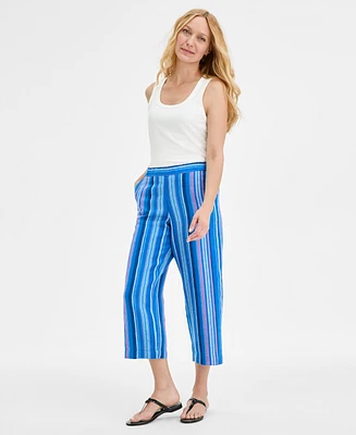 Charter Club Women's Striped 100% Linen Cropped Pants, Exclusively at Macy's