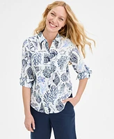 Charter Club Women's Printed 100% Linen Roll-Tab Shirt, Exclusively at Macy's