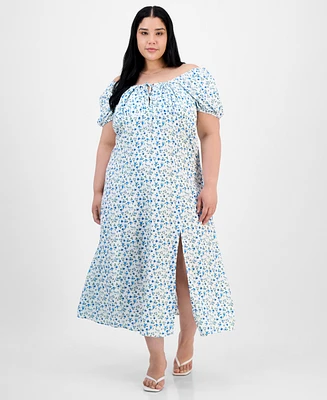 Absolutely Famous Trendy Plus Puffed-Sleeve Dress